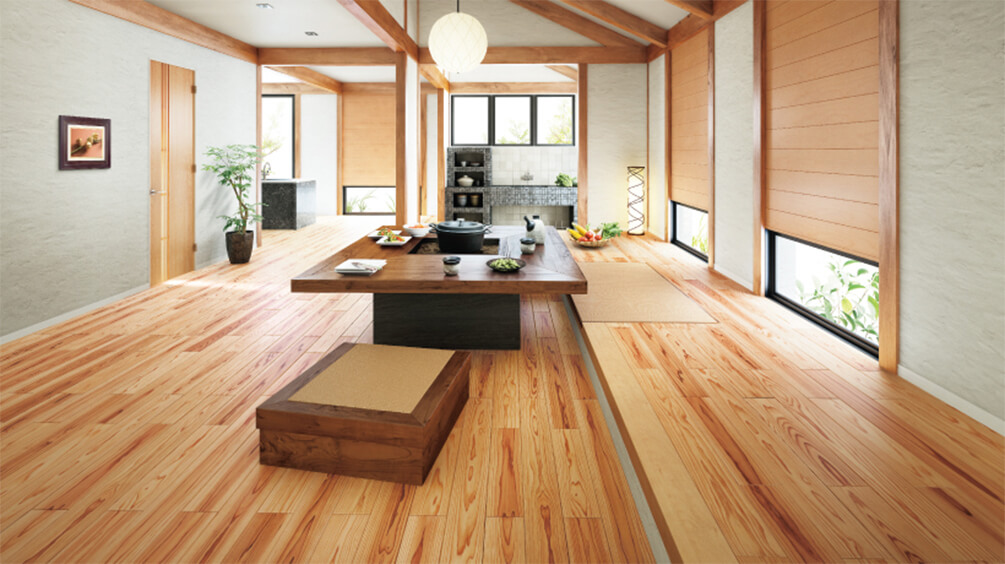 Sàn nhà lát gỗ mang lại cảm giác ấm áp và tự nhiên.